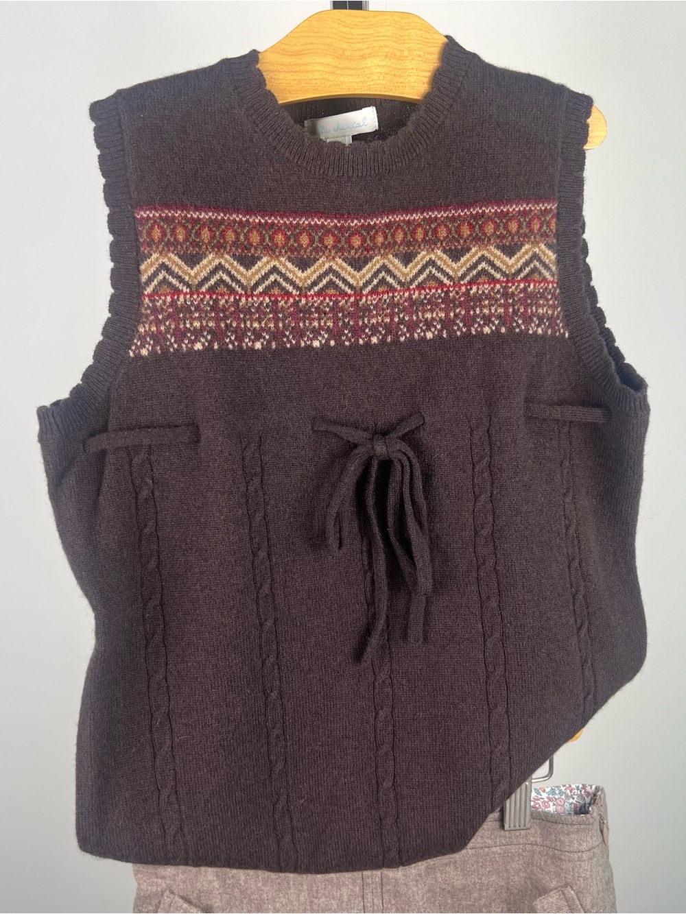 Marie Chantel Fair Ilse Lambswool Gillet/Vest, Dark Brown, 10Y